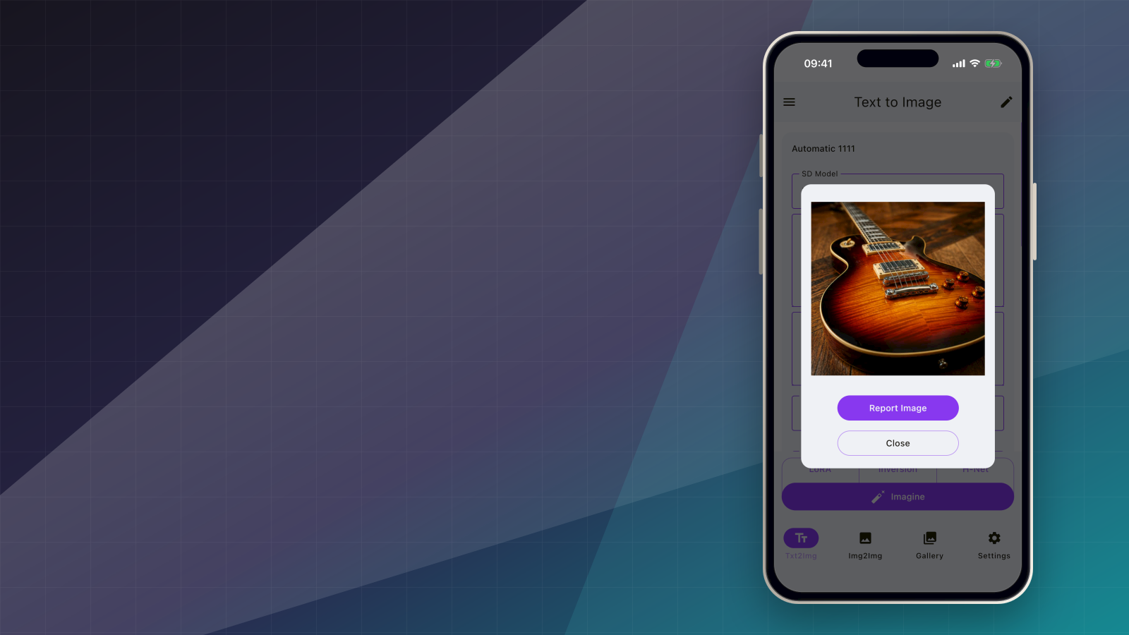 SDAI generation result preview with a generated AI image on an iPhone